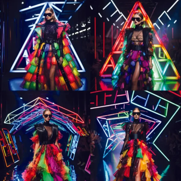 Fantasy Paraphrase" — AI-generated artwork featuring an abstract female figure layered in textured digital brushstrokes, blending surrealism and fashion-inspired elements in a square 40x40 cm composition.