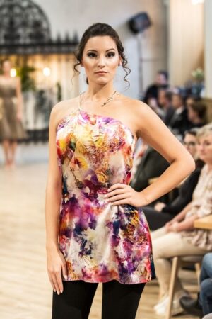 Asymmetric top with silver, tahitian pearl necklace insert