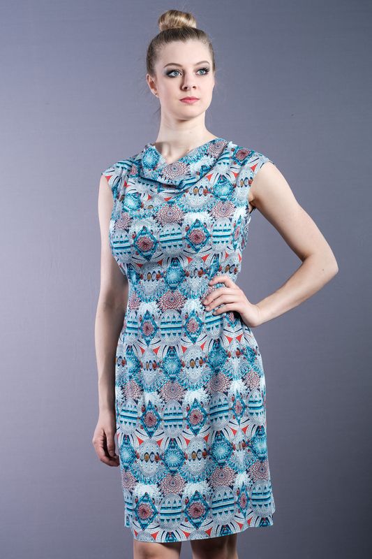 Blue patterned A-line dress