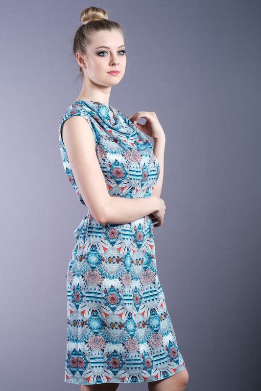 Blue patterned A-line dress