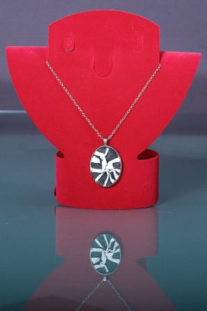 3 D effect pendant from canvas and oil technique with silver necklace
