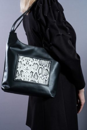 Black medium size real leather snake skin effect shoulder bag