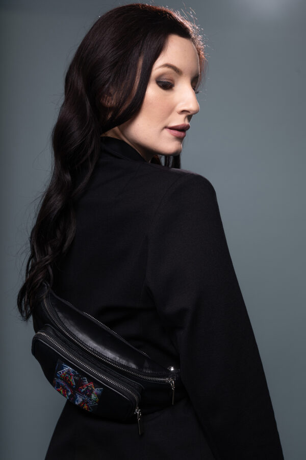 Model wearing Adele Frank's Fantasy Paraphrase Leather Bag