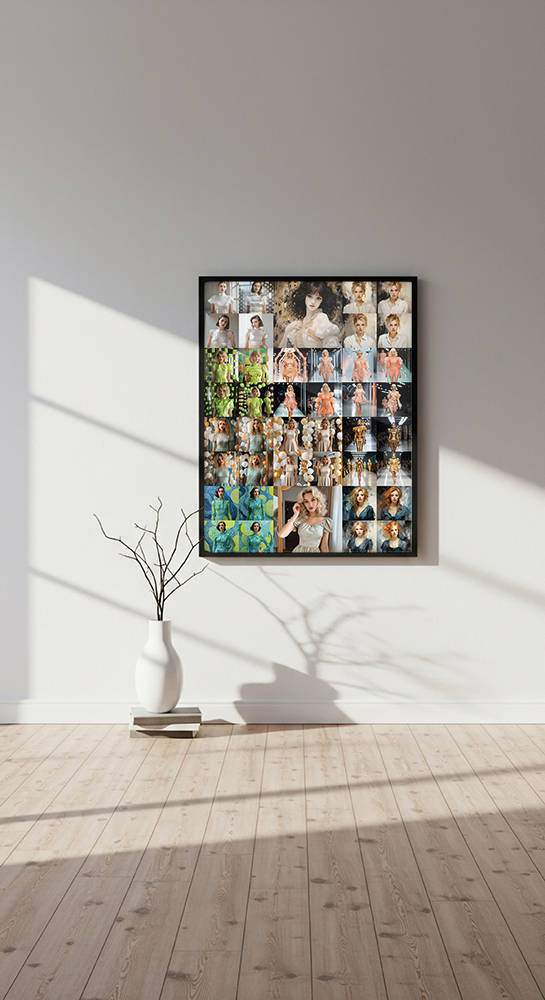 Interior wall mock-up featuring 'AI Collage Nr01' art print by Adele Frank