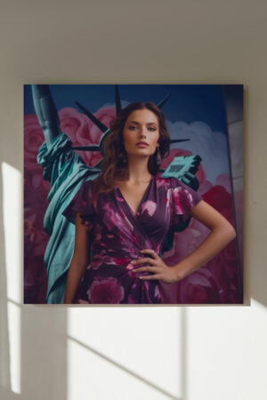 Interior wall mock-up featuring 'Windswept Blue' art print by Adele Frank