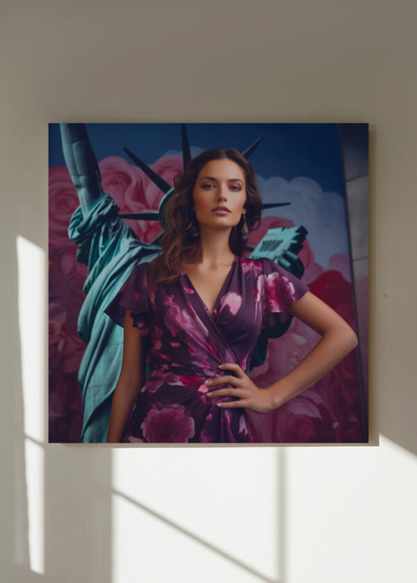 Interior wall mock-up featuring 'Windswept Blue' art print by Adele Frank