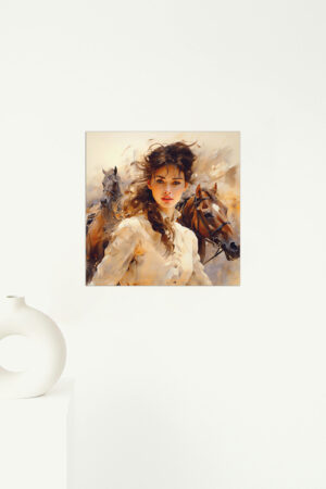 Interior wall mock-up featuring 'Equestrian Reverie' art print by Adele Frank